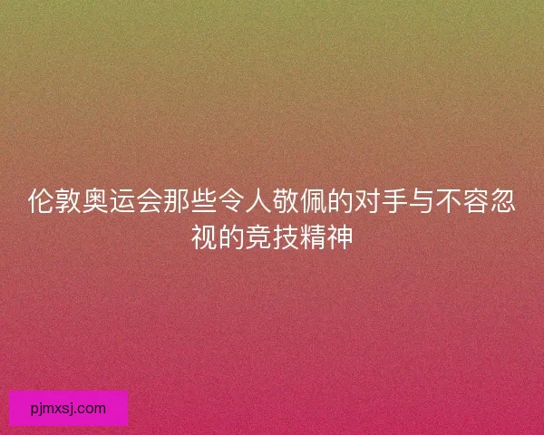 伦敦奥运会那些令人敬佩的对手与不容忽视的竞技精神